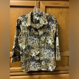Christopher & Banks Women’sBrown Crème 3/4 Sleeve Button Up Shirt Size Large